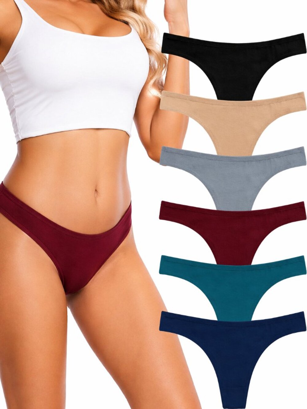 Women's Breathable Cotton Thong Panties Pack of 6